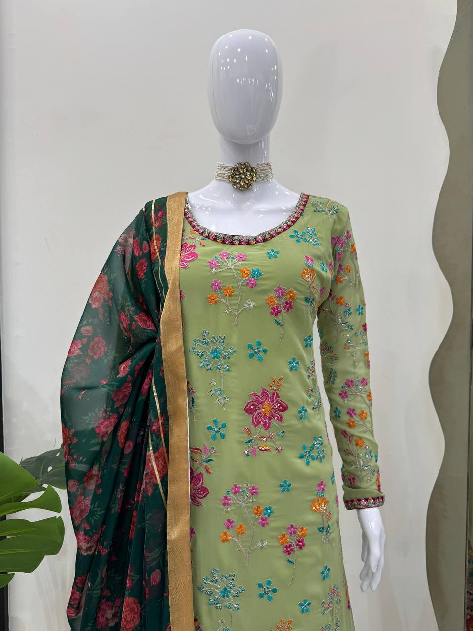 Pista Elegant Faux Georgette Plazo Set with Dupatta – Thread & Sequin Work