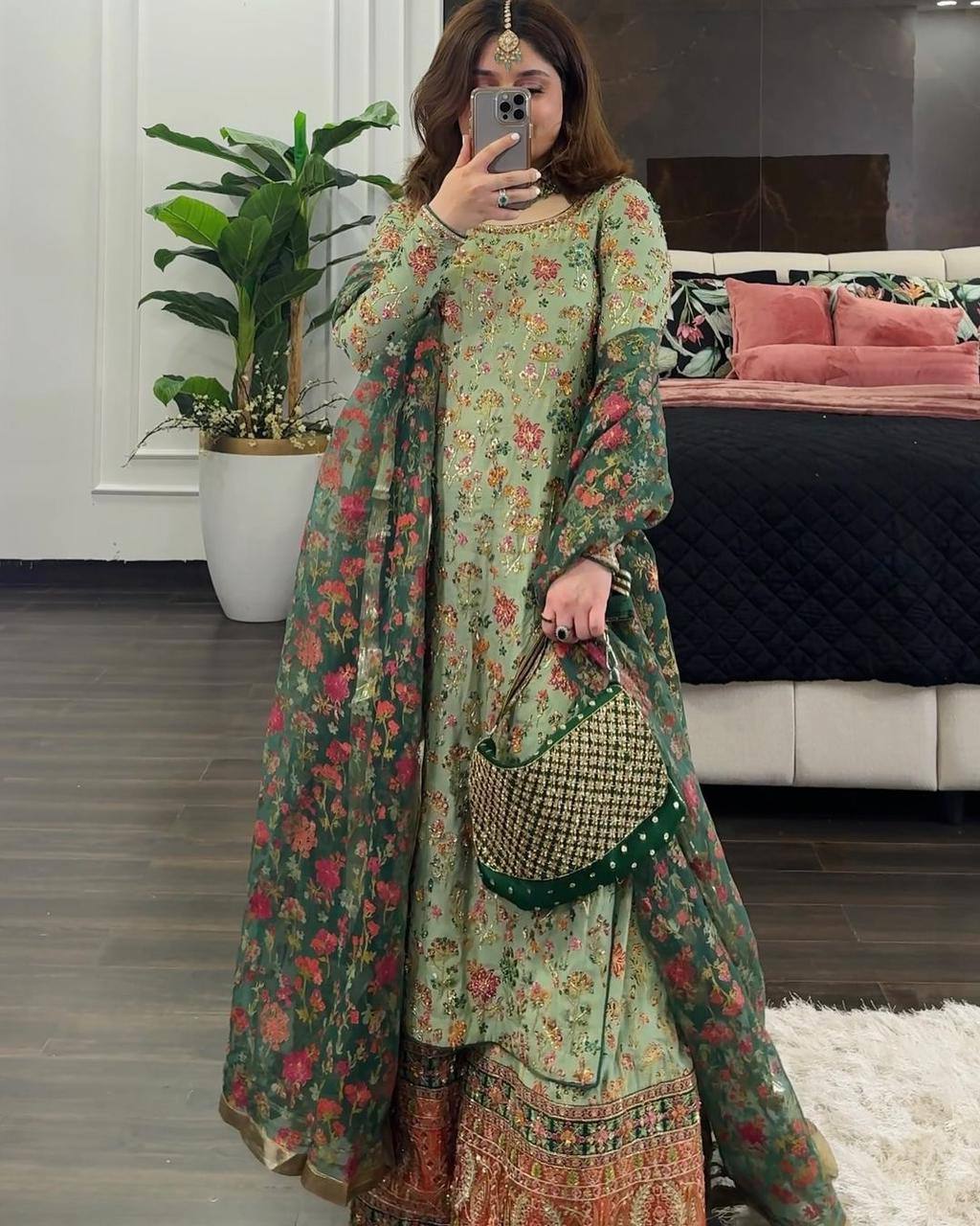 Pista Elegant Faux Georgette Plazo Set with Dupatta – Thread & Sequin Work