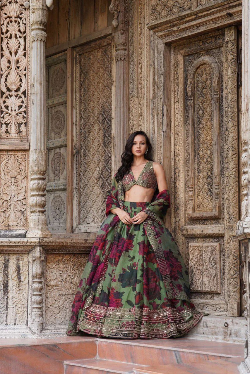 Pista Elegant Tabby Organza Lehenga Set with Digital Print & Sequins Work