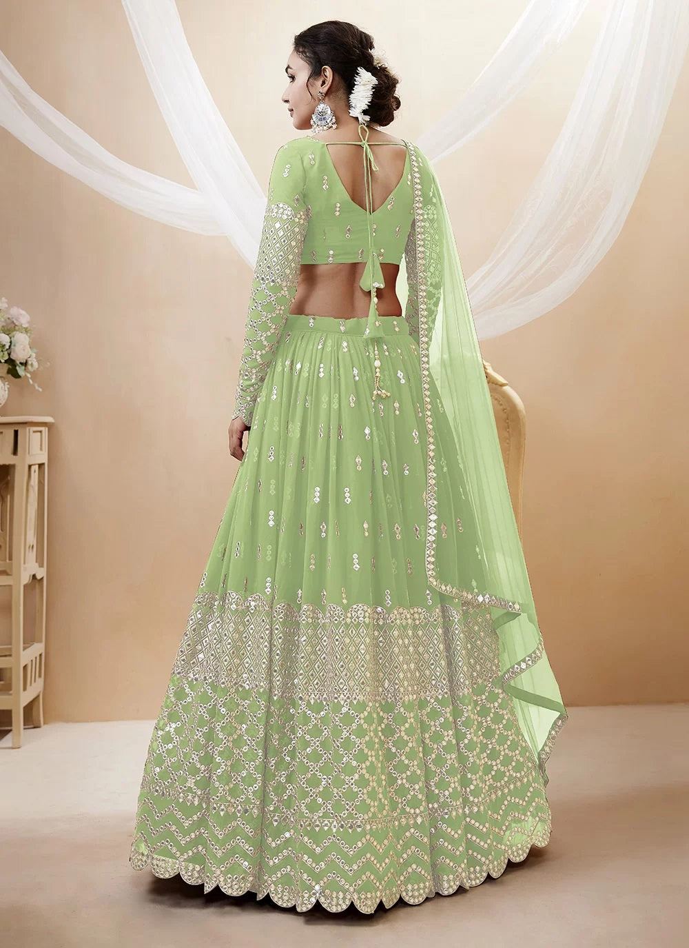 Pista embroidered georgette indian party lehenga