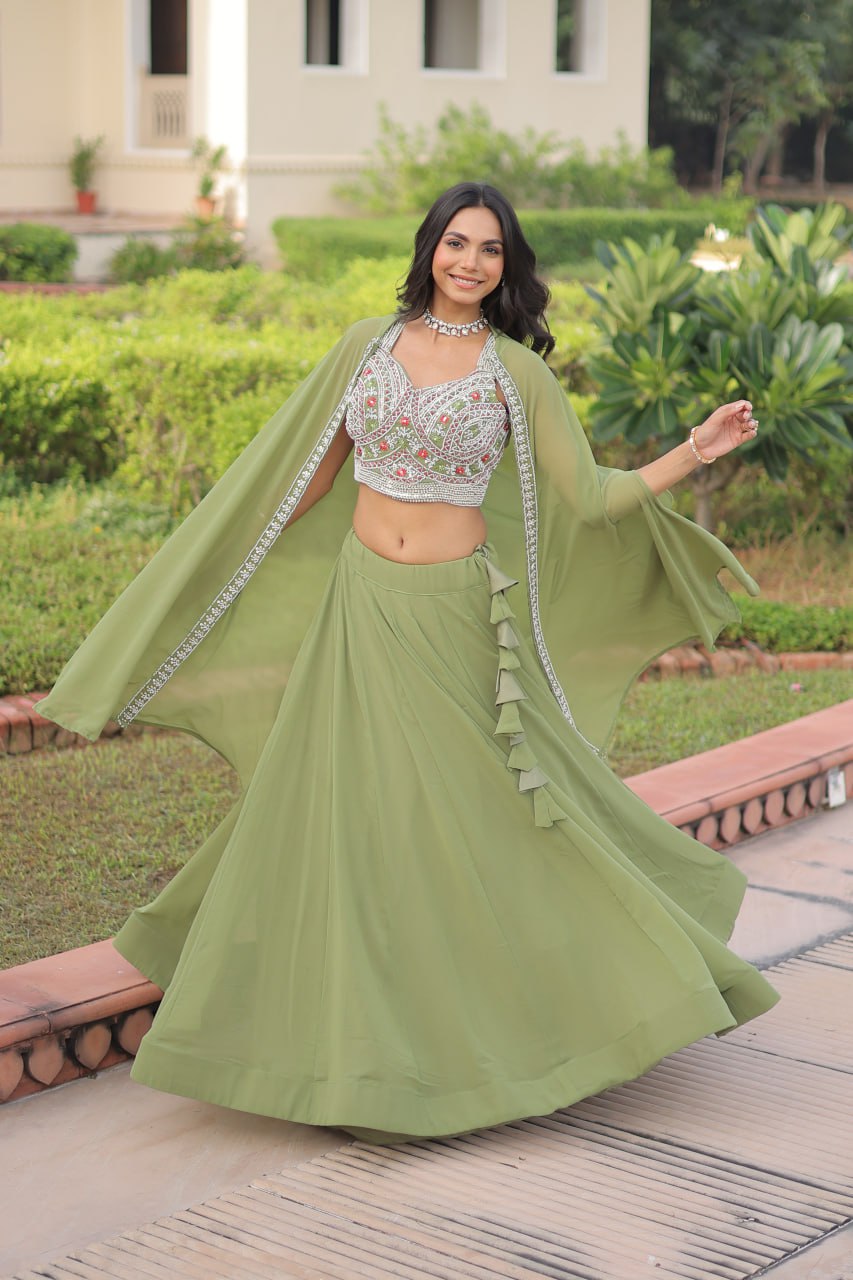 Pista Georgette Lehenga Choli with Shrug