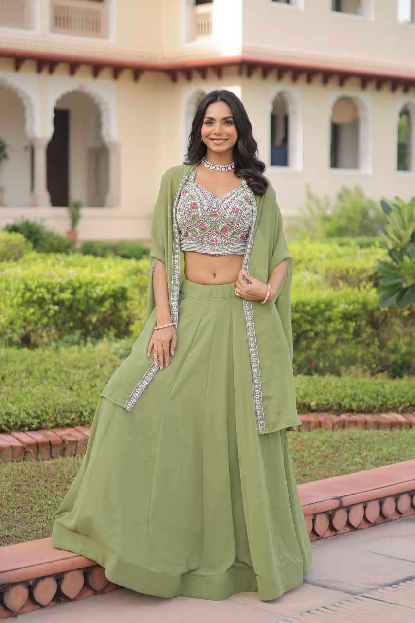 Pista Georgette Lehenga Choli with Shrug
