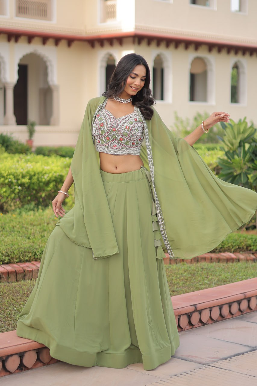 Pista Georgette Lehenga Choli with Shrug
