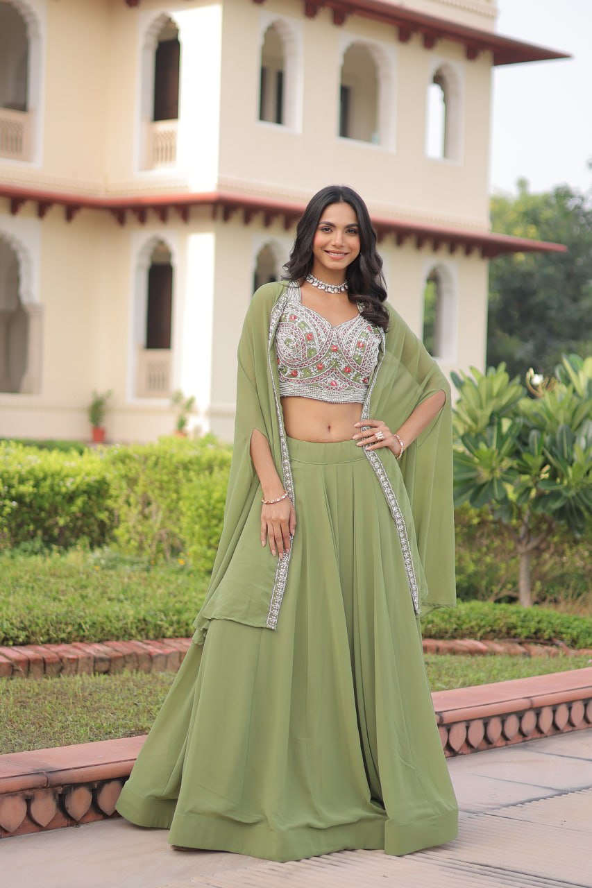 Pista Georgette Lehenga Choli with Shrug