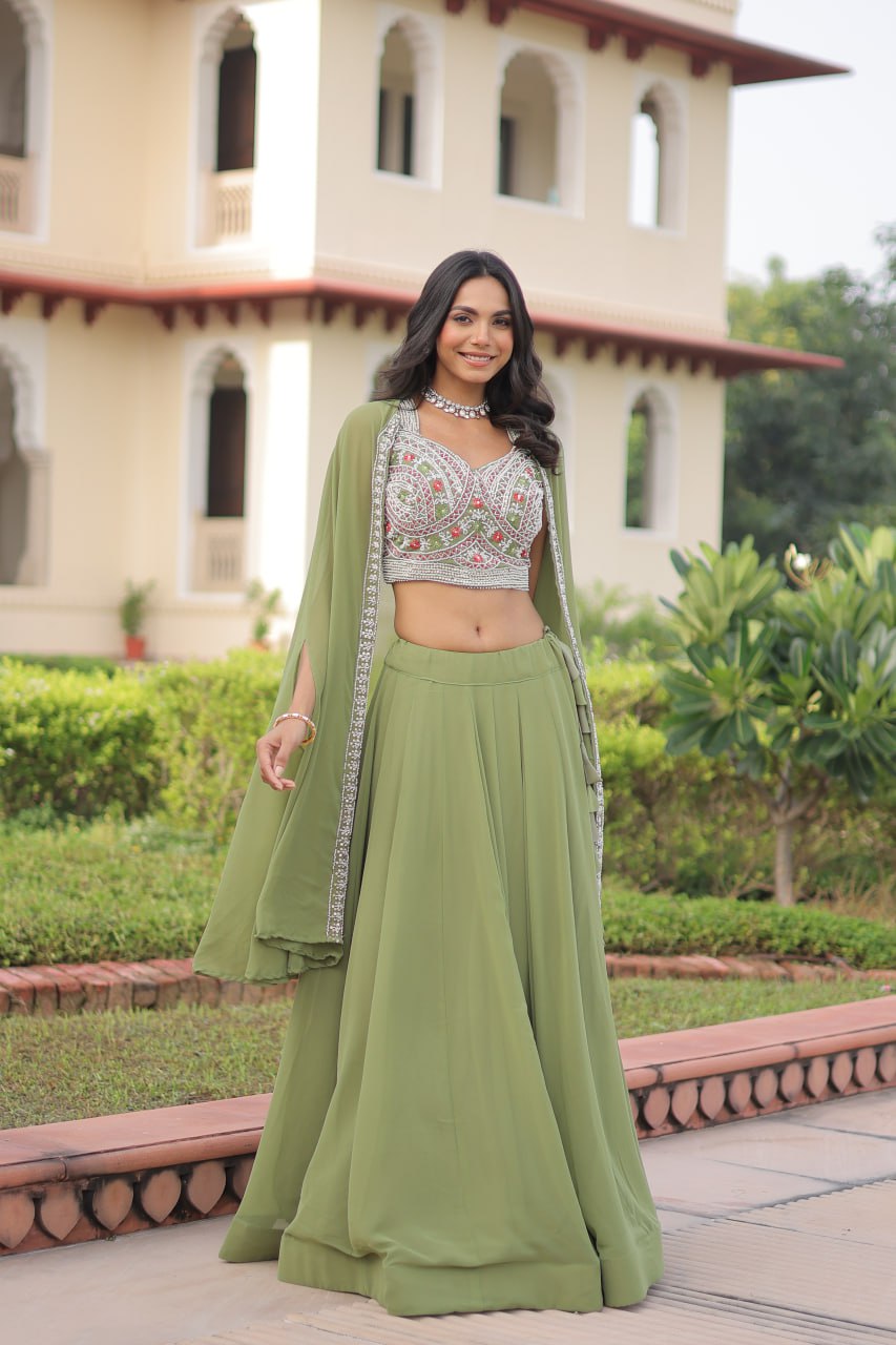 Pista Georgette Lehenga Choli with Shrug