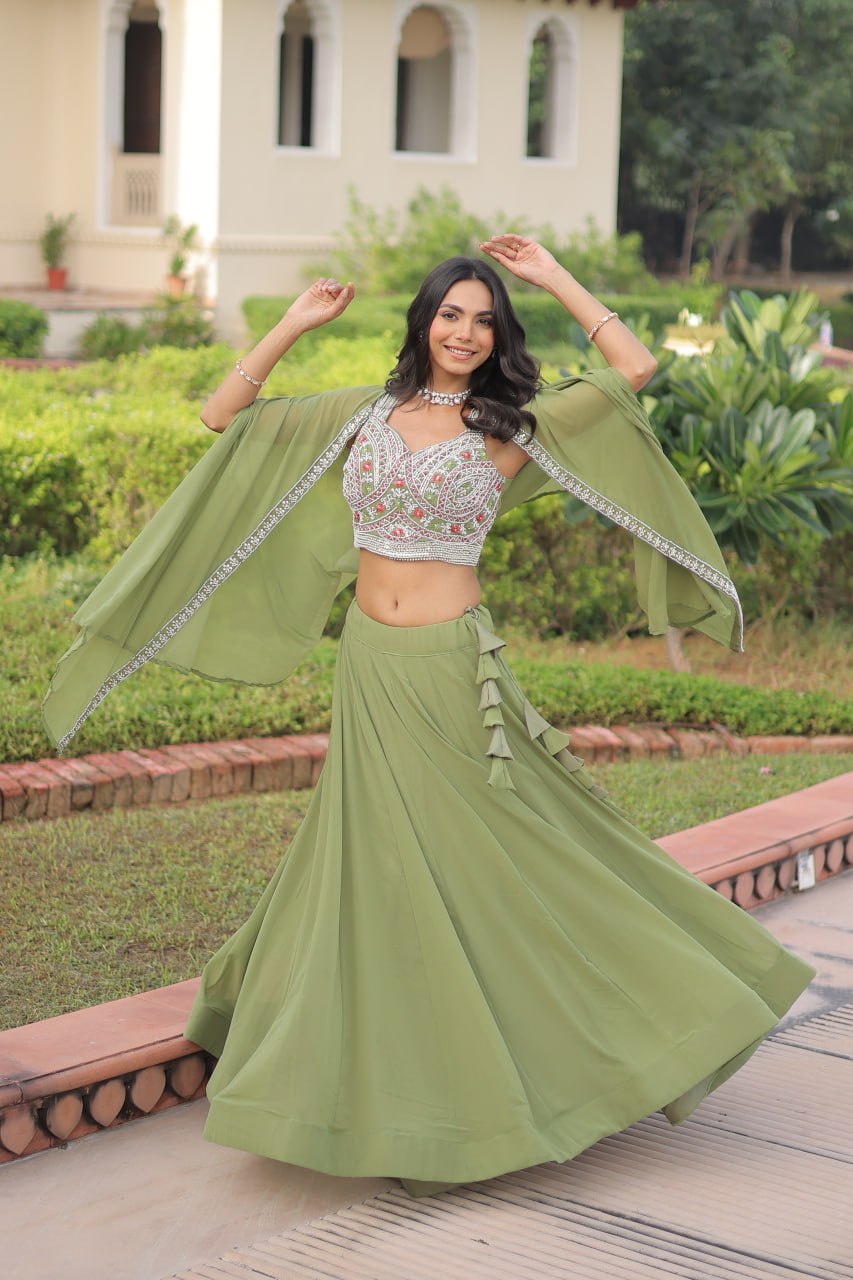Pista Georgette Lehenga Choli with Shrug