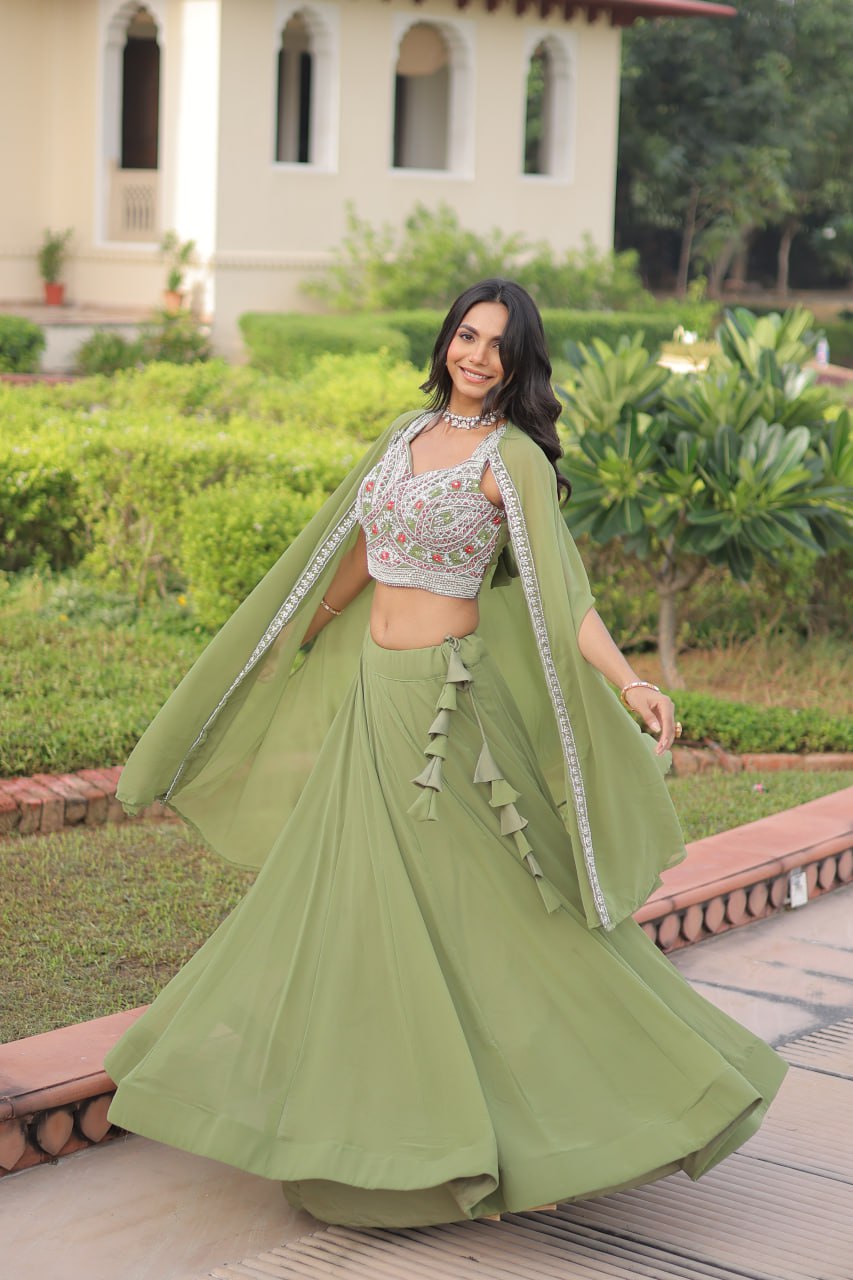 Pista Georgette Lehenga Choli with Shrug