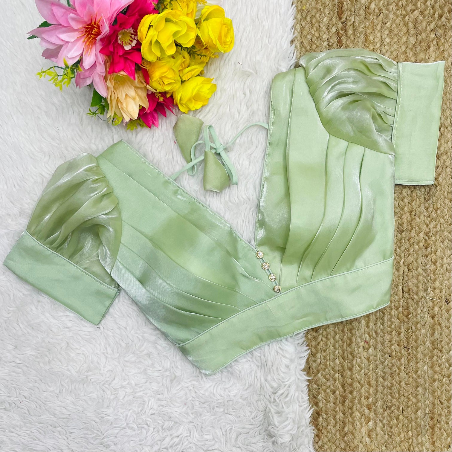 Pista Green Glamorous Ruffled Metallic Blouse