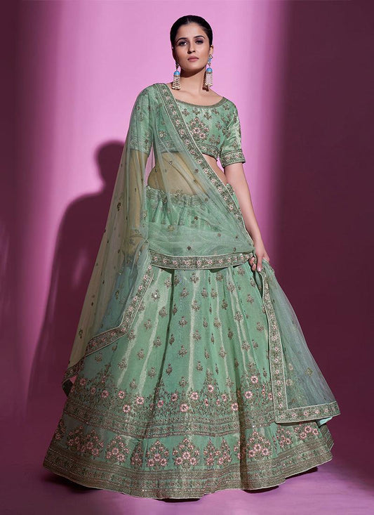 Pista Green Gota Silk Embroidered Heavy Lehenga