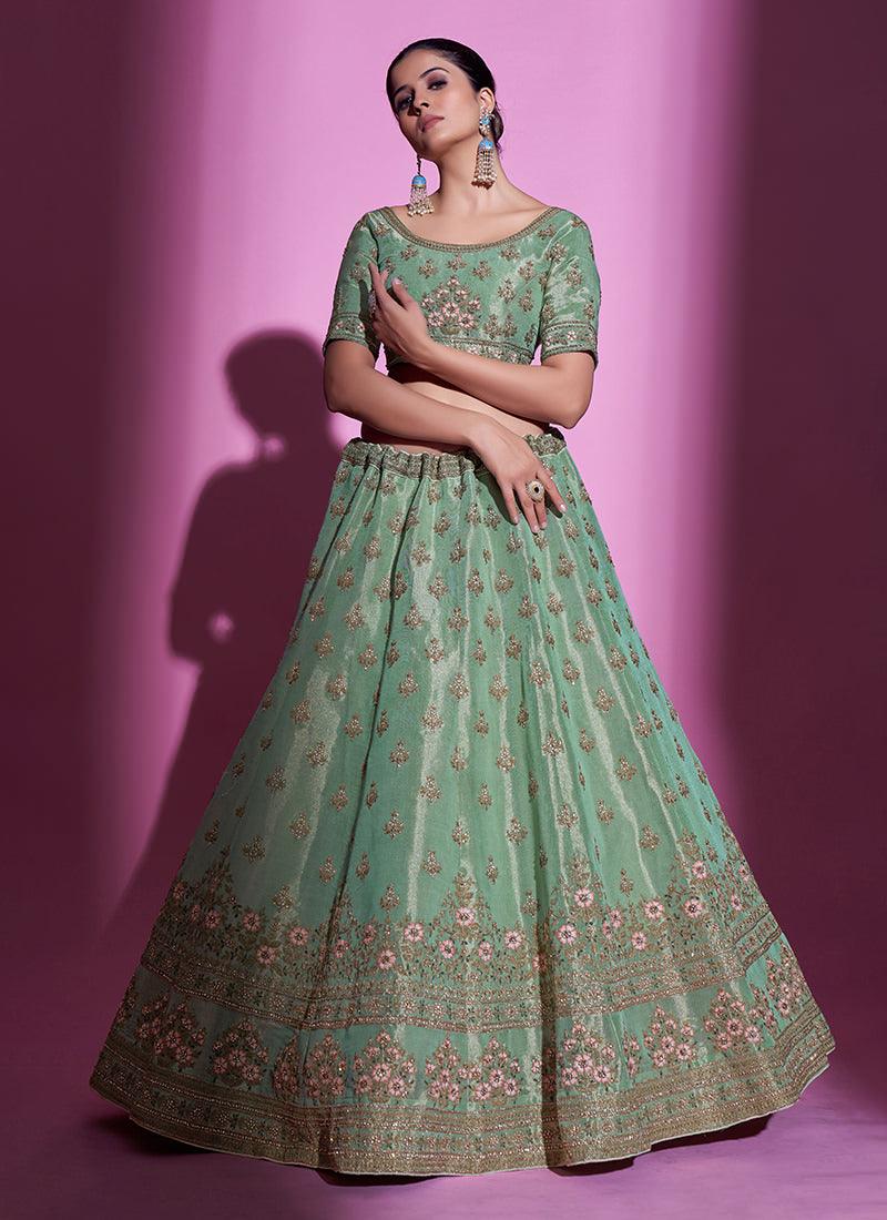 Pista Green Gota Silk Embroidered Heavy Lehenga