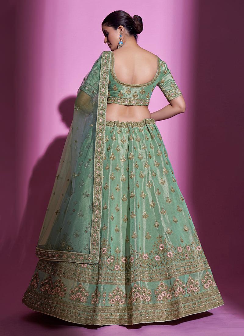 Pista Green Gota Silk Embroidered Heavy Lehenga