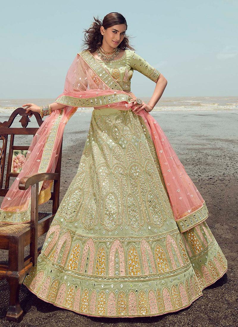 Pista Green Organza Lehenga Skirt