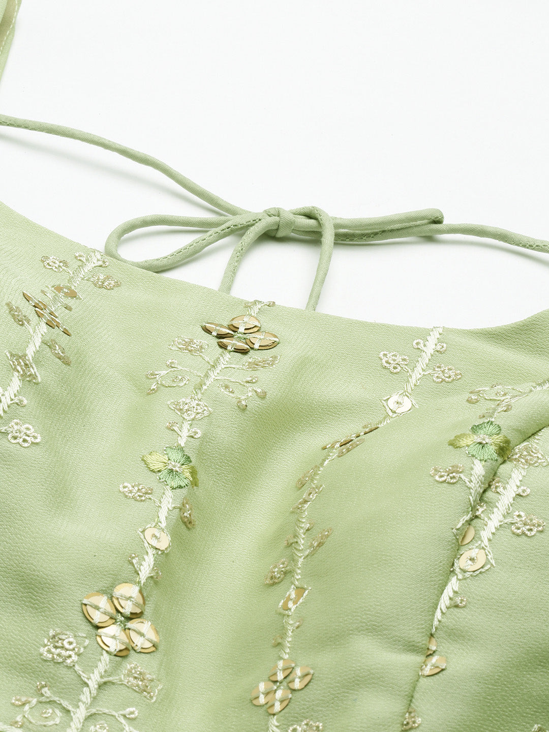 Pista Green Pure Georgette Embroidered Semi-Stitched Lehenga & Unstitched Blouse, Dupatta