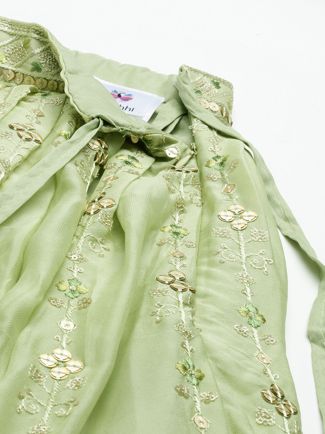 Pista Green Pure Georgette Embroidered Semi-Stitched Lehenga & Unstitched Blouse, Dupatta
