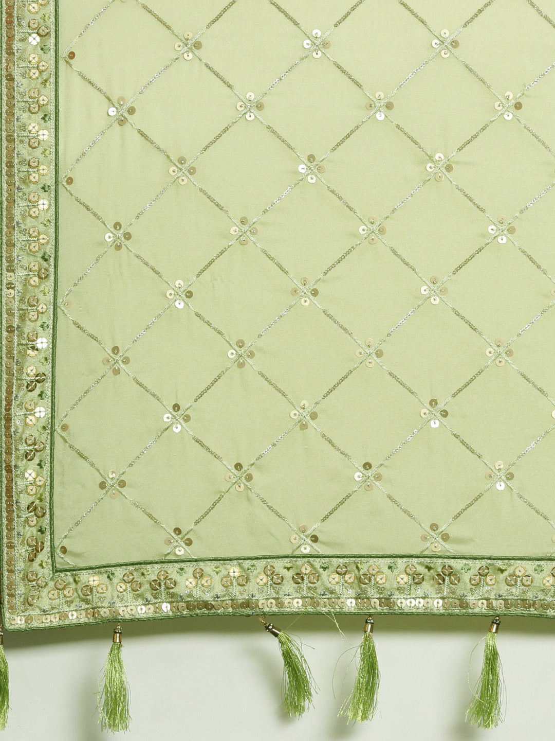 Pista Green Pure Georgette Embroidered Semi-Stitched Lehenga & Unstitched Blouse, Dupatta
