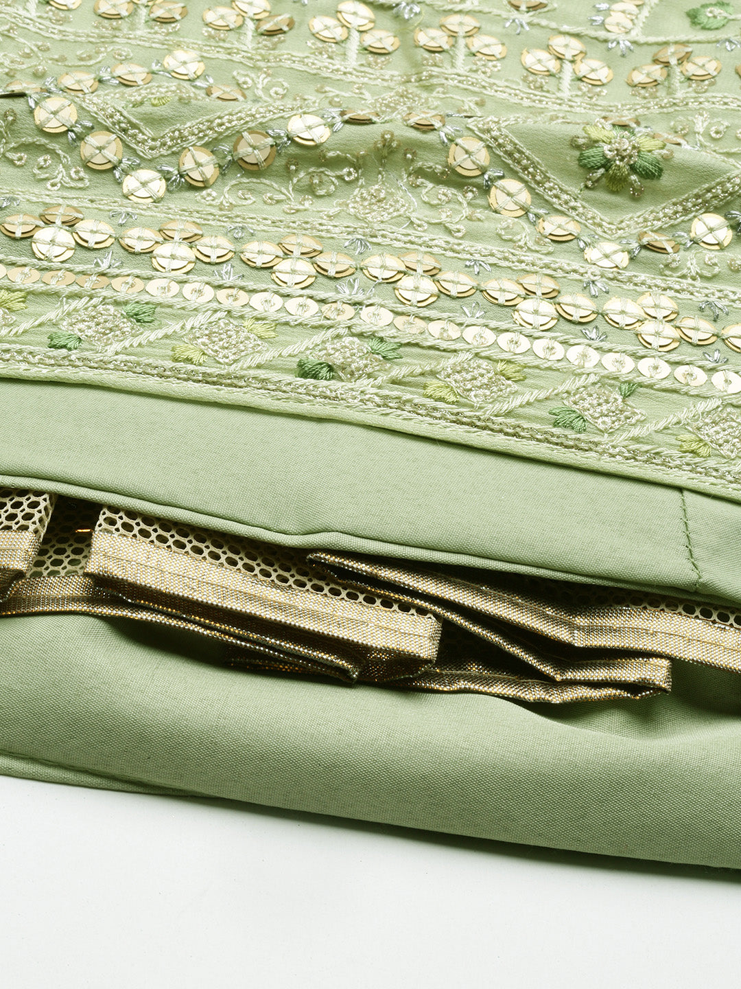 Pista Green Pure Georgette Embroidered Semi-Stitched Lehenga & Unstitched Blouse, Dupatta