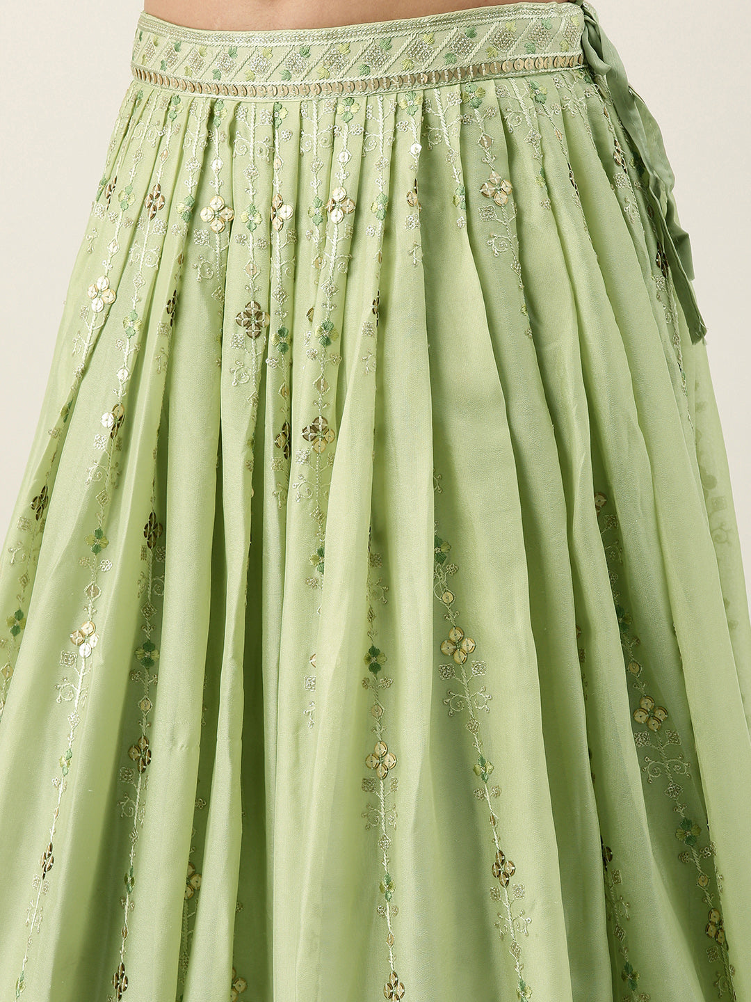 Pista Green Pure Georgette Embroidered Semi-Stitched Lehenga & Unstitched Blouse, Dupatta