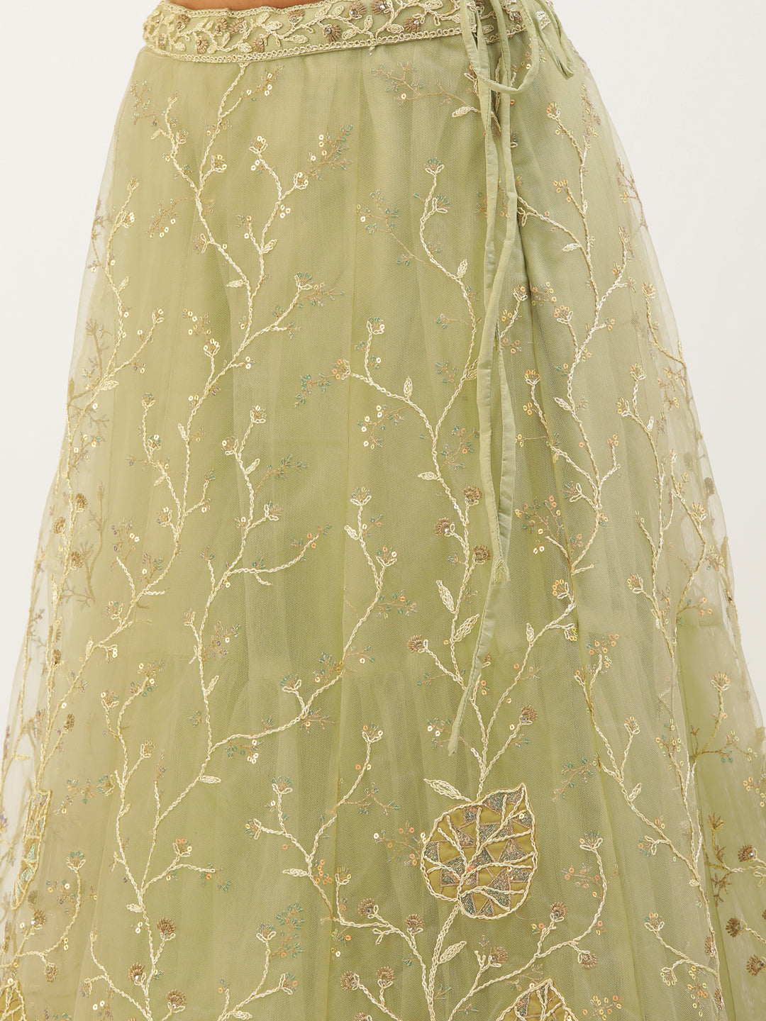 Pista Net Sequinse Work Semi-Stitched Lehenga & Unstitched Blouse, Dupatta