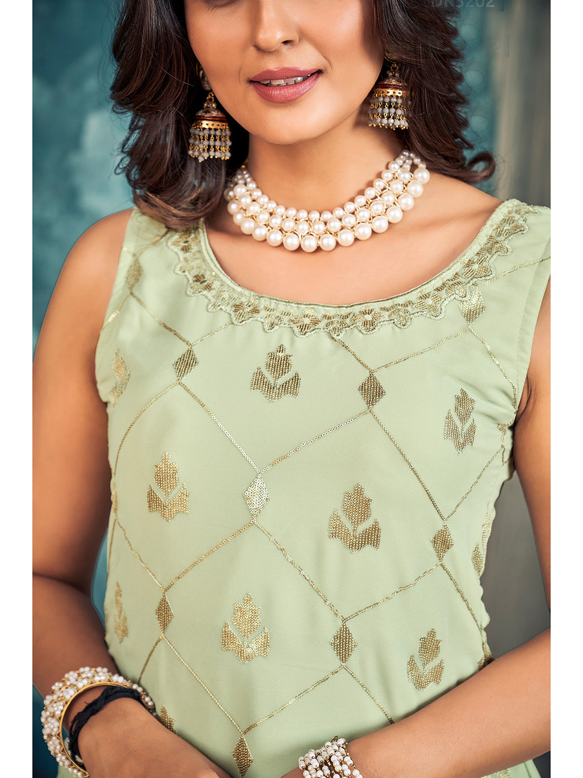 Pista Pakistani Georgette Sharara For Indian Festivals & Weddings - Sequence Embroidery Work, Zari Work