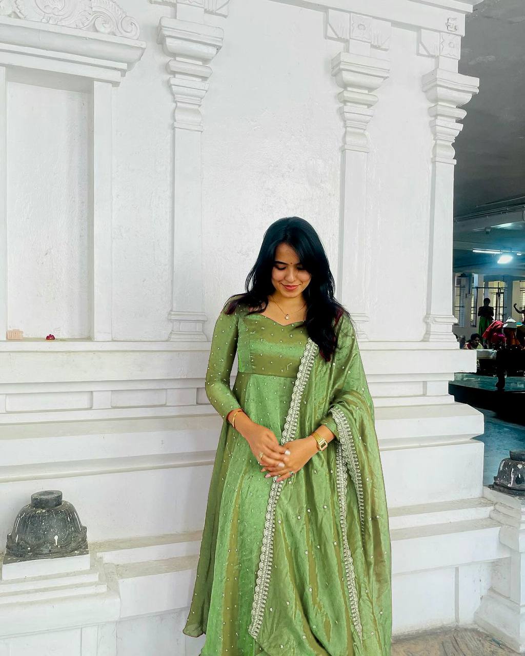 Pista Premium Designer Party Wear Pur Twil Gold Net Anarkali Gown, Dupatta Set – Elegant Festive Look
