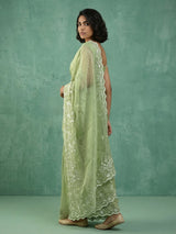 Pure Chanda Silk Floral Embroidered Saree with Schiffli Resham Zari Work And Cutwork Border