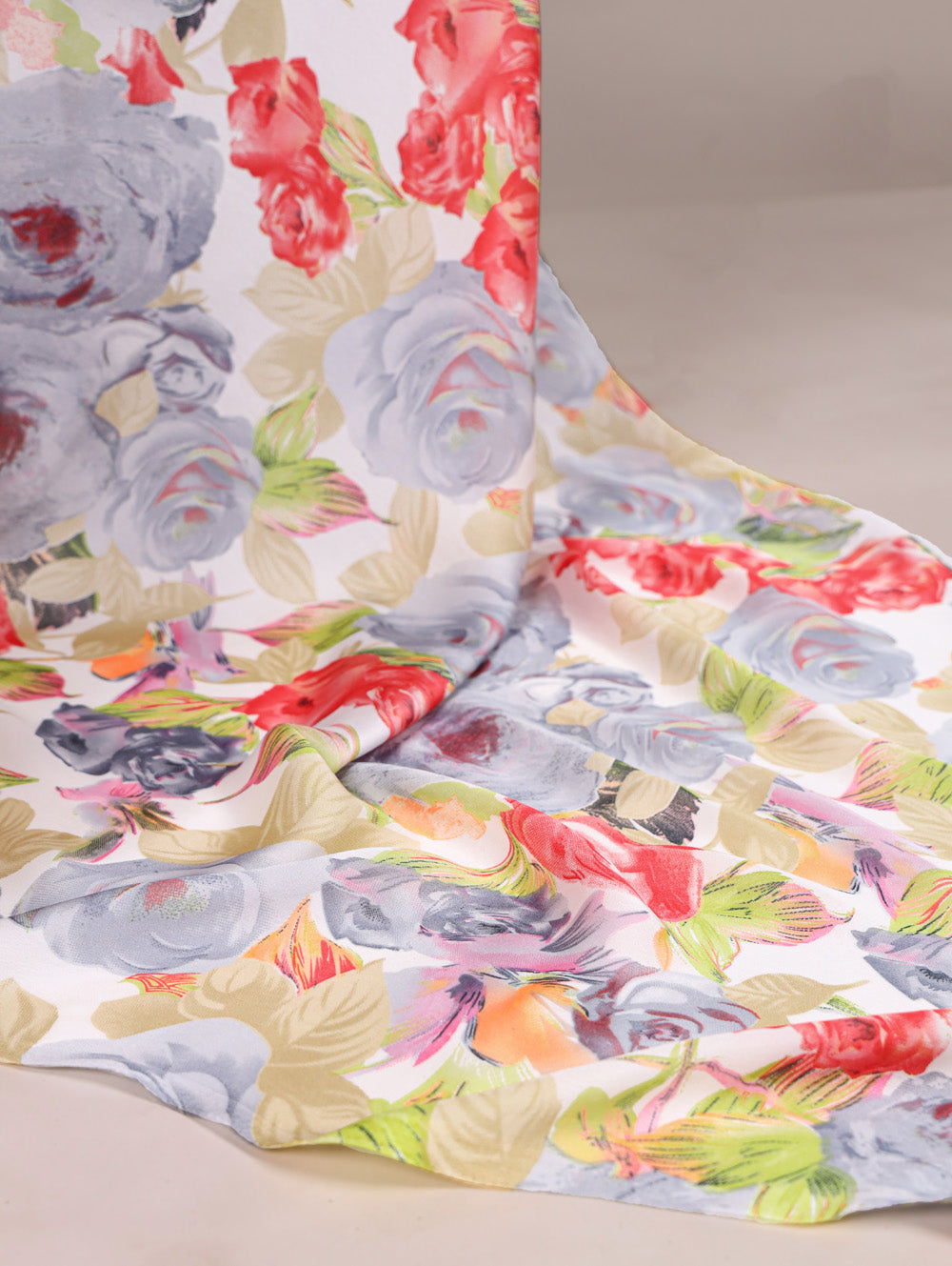 Grey dull satin floral printed saree with matching blouse