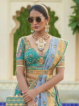 Pleasing Sea Green Mirror Work Rajwadi Silk Wedding Lehenga Choli