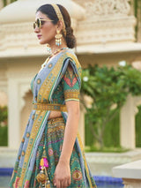 Pleasing Sea Green Mirror Work Rajwadi Silk Wedding Lehenga Choli