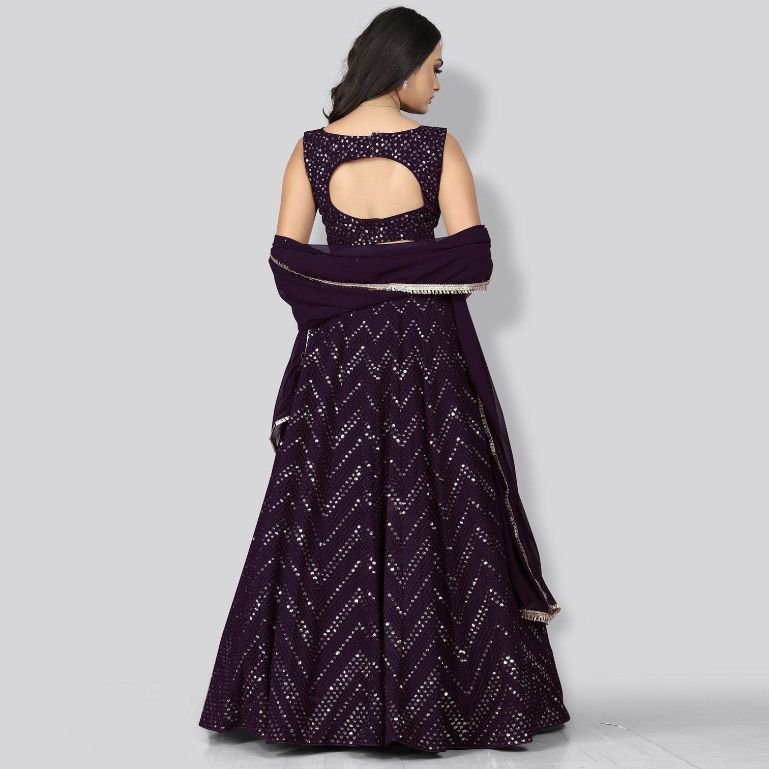 Plum Party Wear Sequins Embroidered Georgette Lehenga Choli