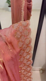 Peach Fancy Chiffon Saree with Diamond Work for Women