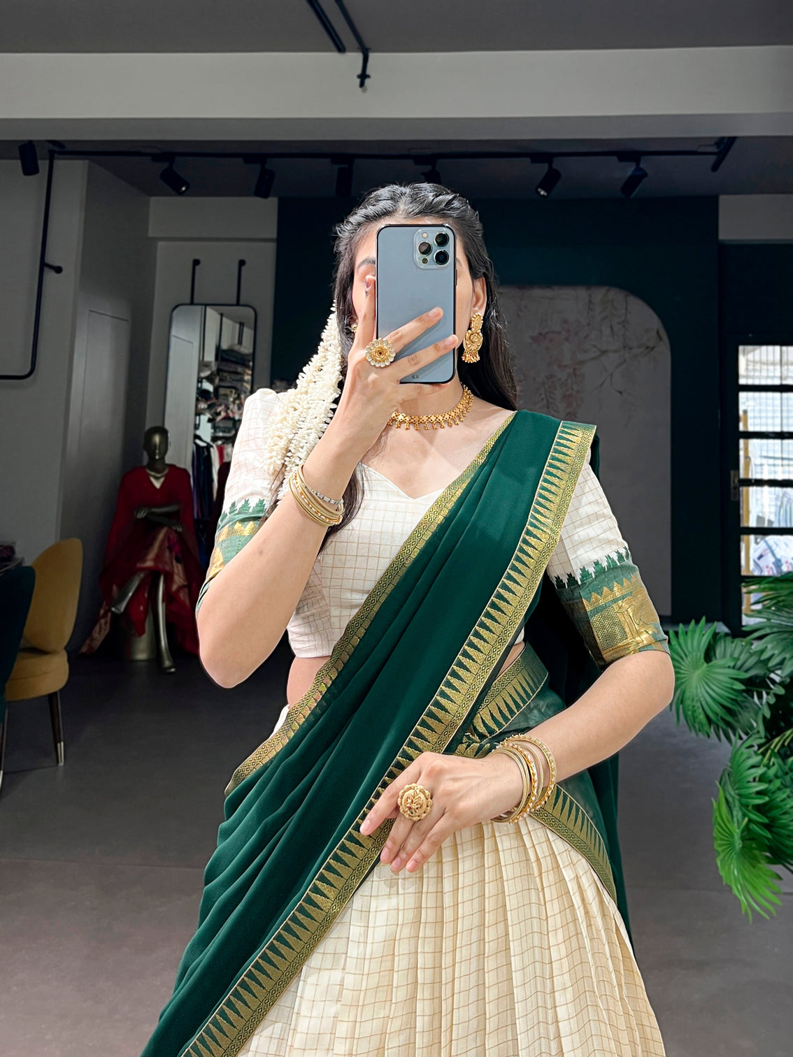 South indian chex with zari weaving lehenga