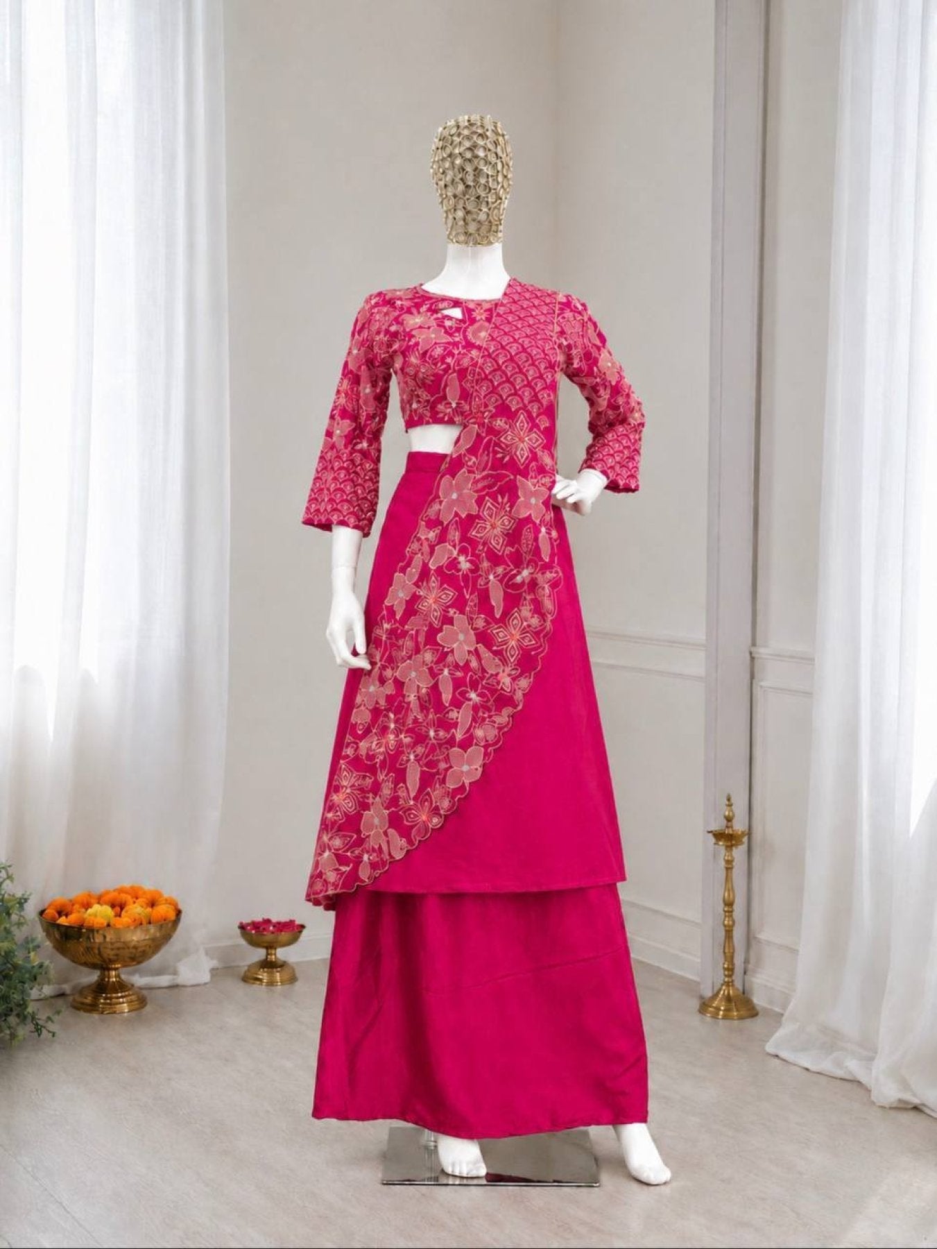 Lehenga with Attached Pallu and Embroidered Blouse for Ladies