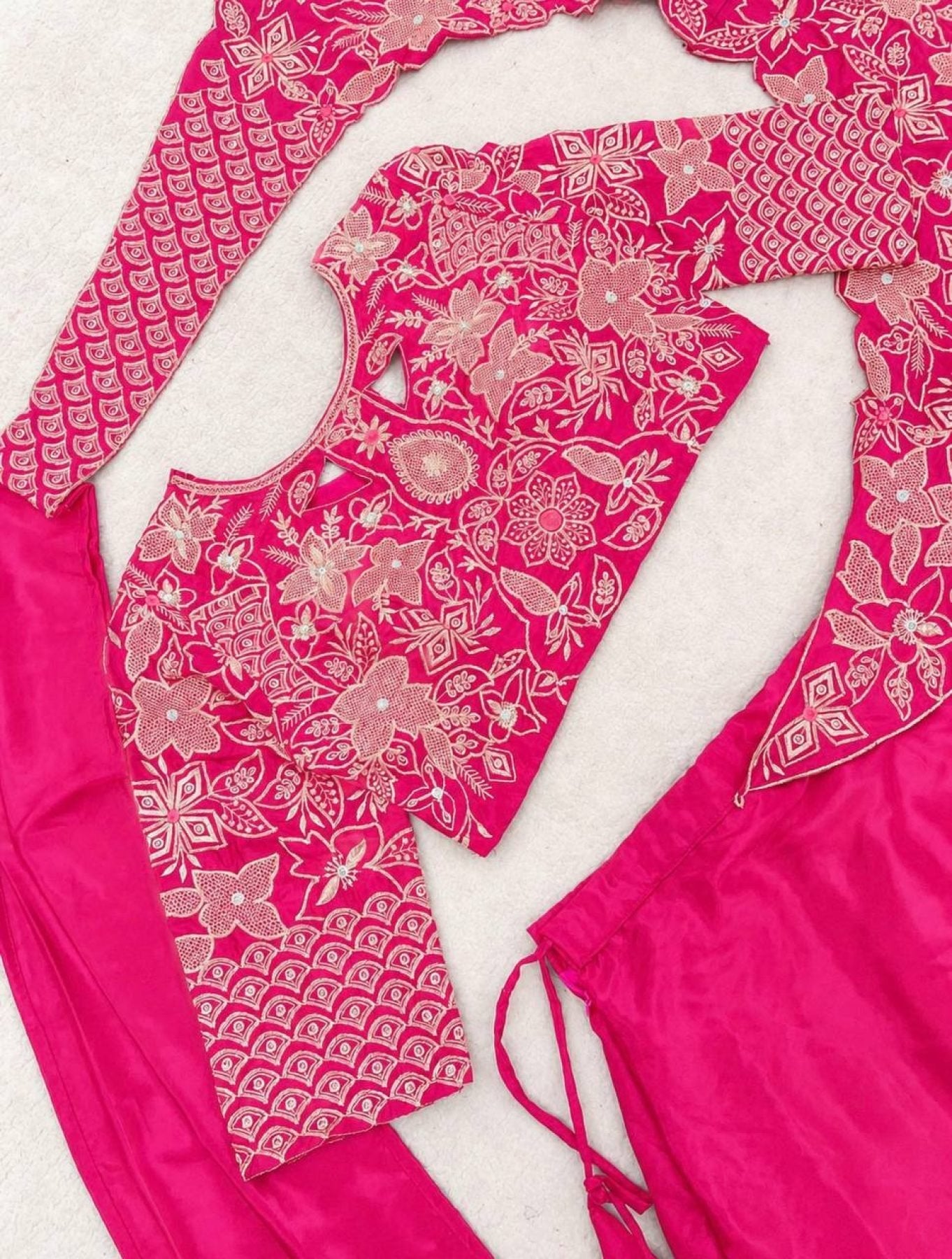 Lehenga with Attached Pallu and Embroidered Blouse for Ladies