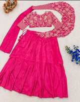 Lehenga with Attached Pallu and Embroidered Blouse for Ladies