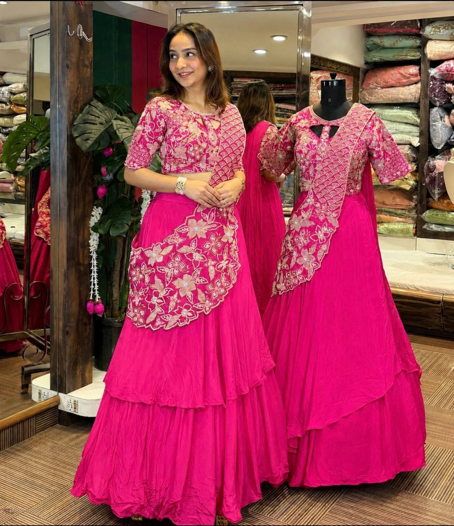 Lehenga with Attached Pallu and Embroidered Blouse for Ladies