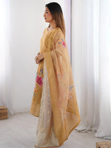 Precious Cream Jacquard Work Chanderi Silk Festive Wear Pant Suit
