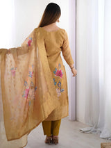 Precious Cream Jacquard Work Chanderi Silk Festive Wear Pant Suit