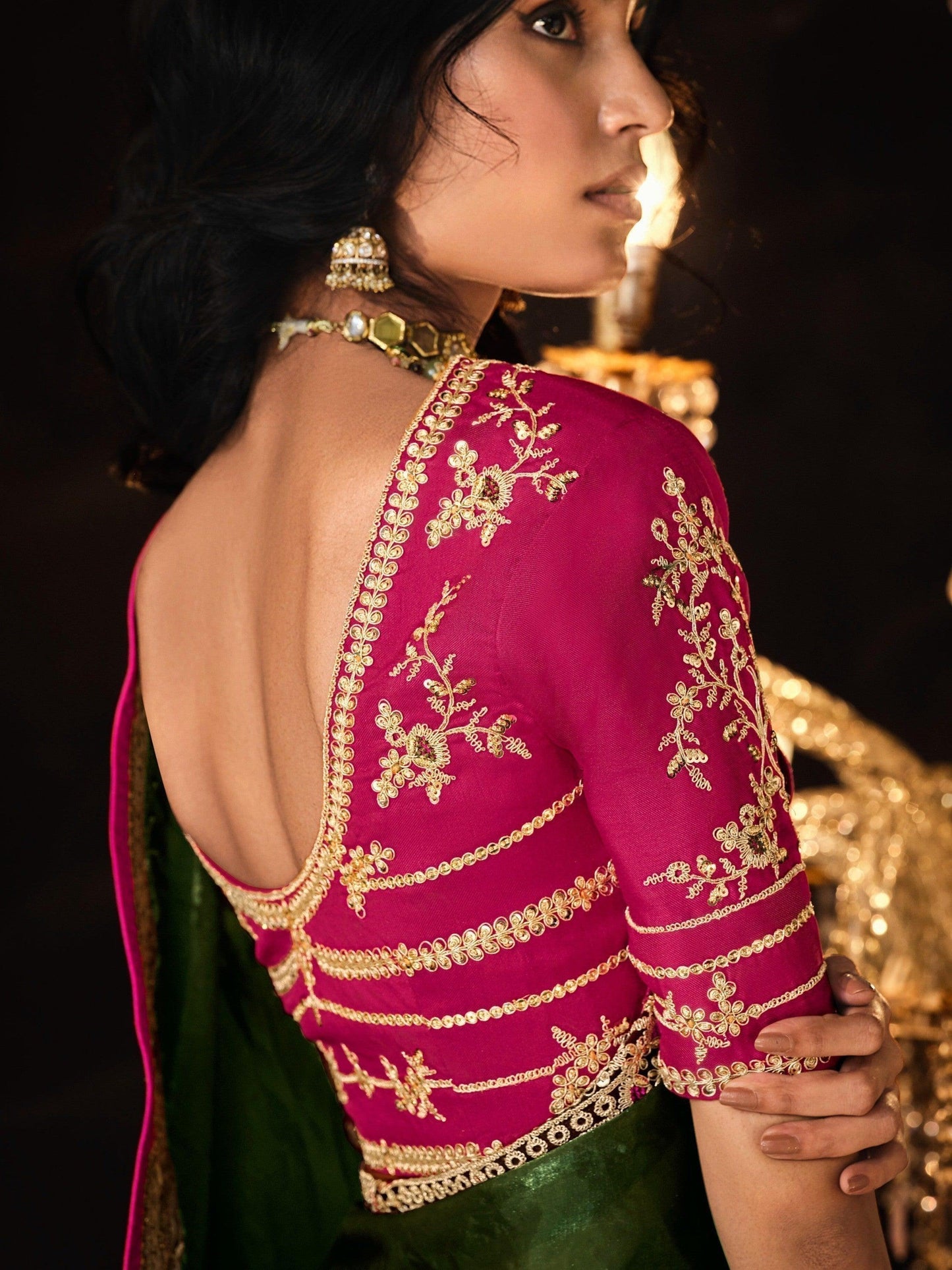 Precious Olive Green Embroidered Silk Festival Wear Saree