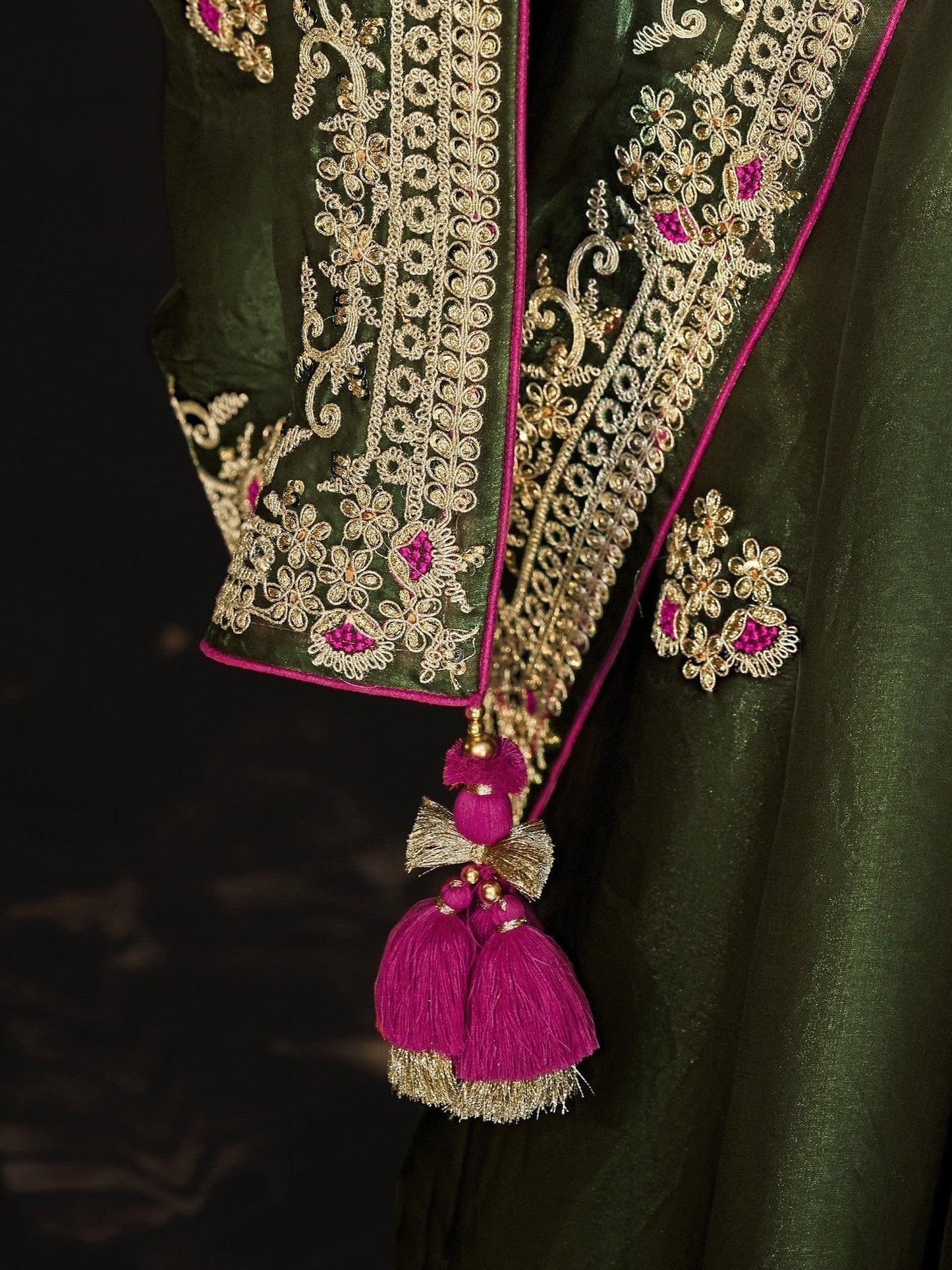 Precious Olive Green Embroidered Silk Festival Wear Saree