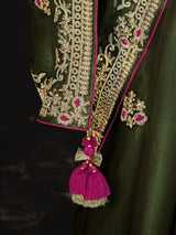 Precious Olive Green Embroidered Silk Festival Wear Saree