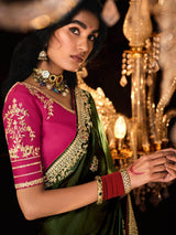 Precious Olive Green Embroidered Silk Festival Wear Saree