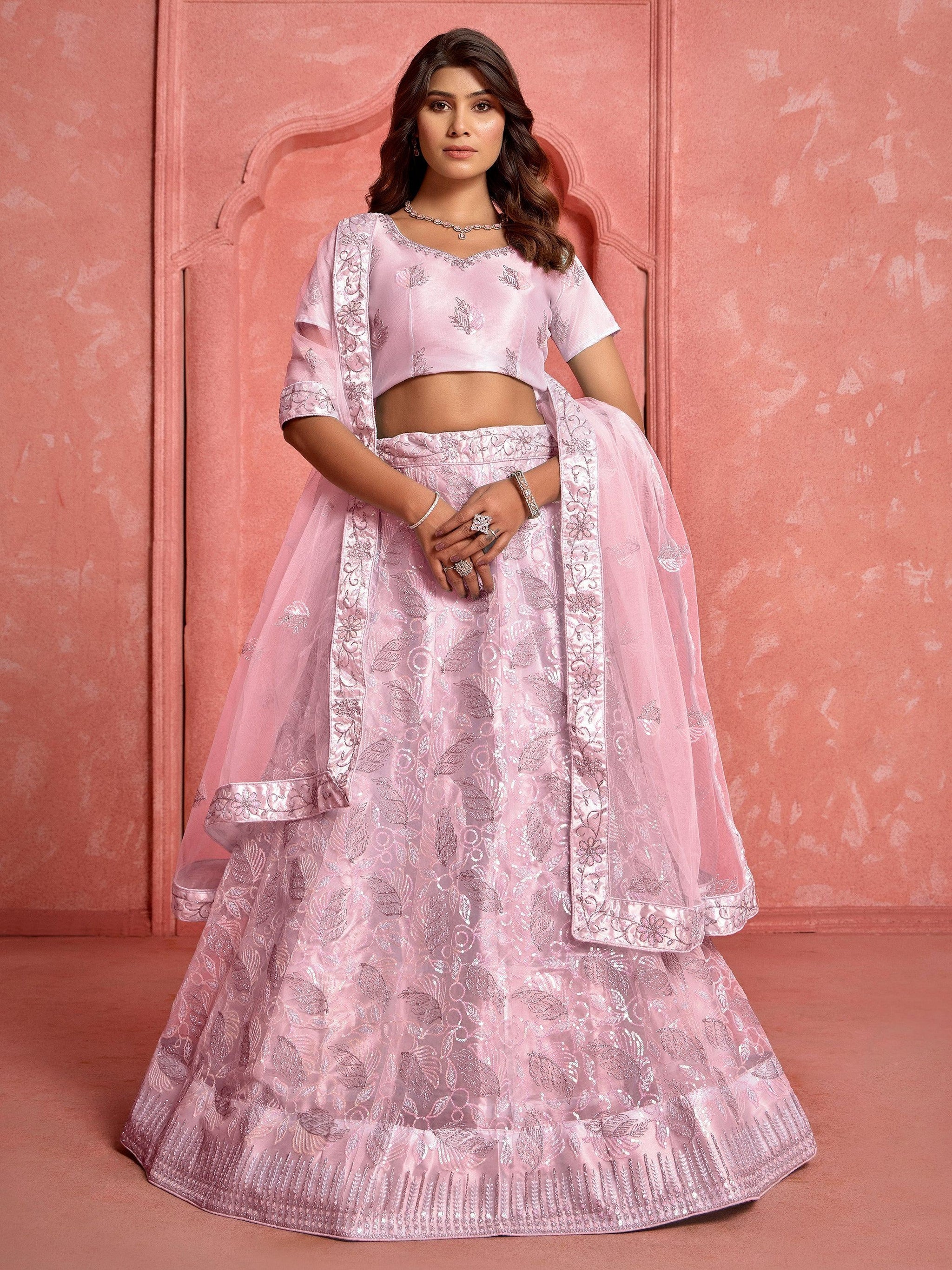 Precious Pink Sequins Net Traditional Lehenga Choli With Dupatta