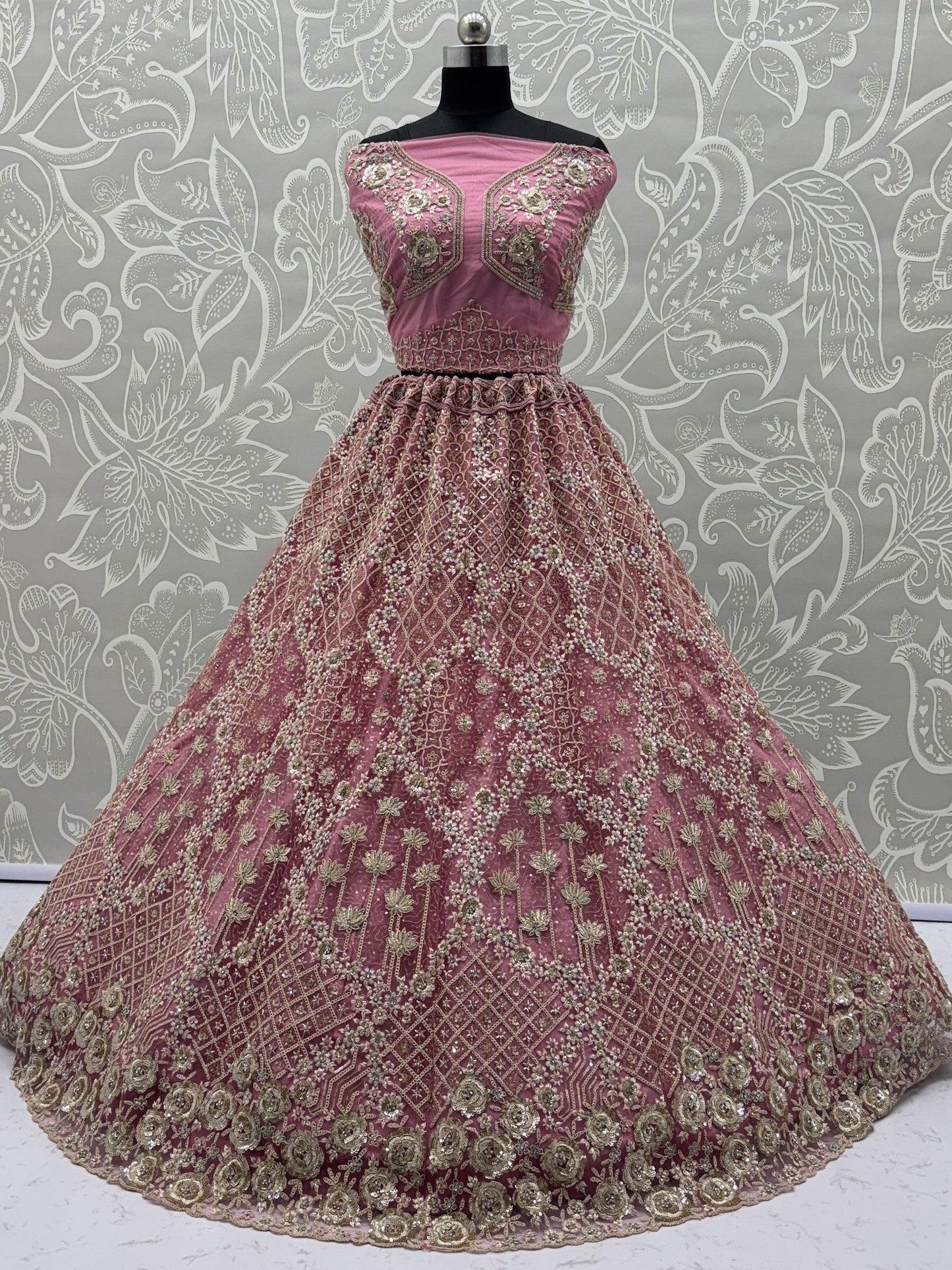 Precious Rose Pink Zircon Work Net Bridesmaid Lehenga Choli With Dupatta
