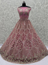 Precious Rose Pink Zircon Work Net Bridesmaid Lehenga Choli With Dupatta