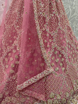 Precious Rose Pink Zircon Work Net Bridesmaid Lehenga Choli With Dupatta