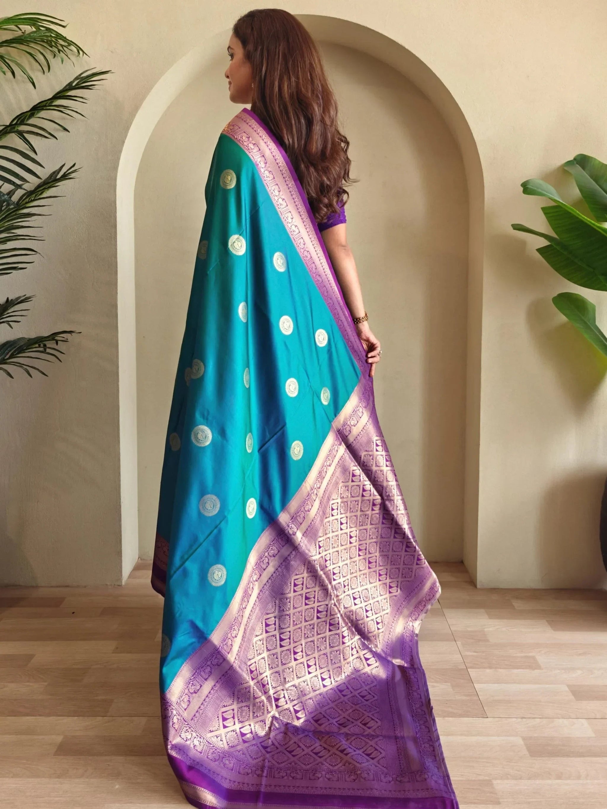 Precious Teal Blue Zari Weaving Silk Festive Wear Saree With Blouse