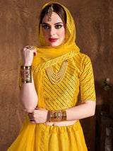 Precious Yellow Zari Embroidered Art Silk Haldi Lehenga Choli