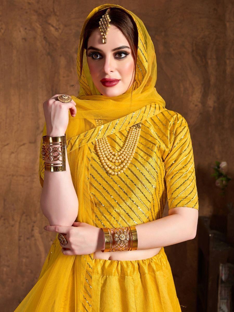 Precious Yellow Zari Embroidered Art Silk Haldi Lehenga Choli