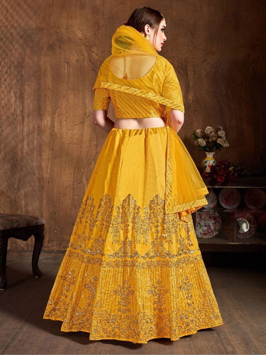 Precious Yellow Zari Embroidered Art Silk Haldi Lehenga Choli