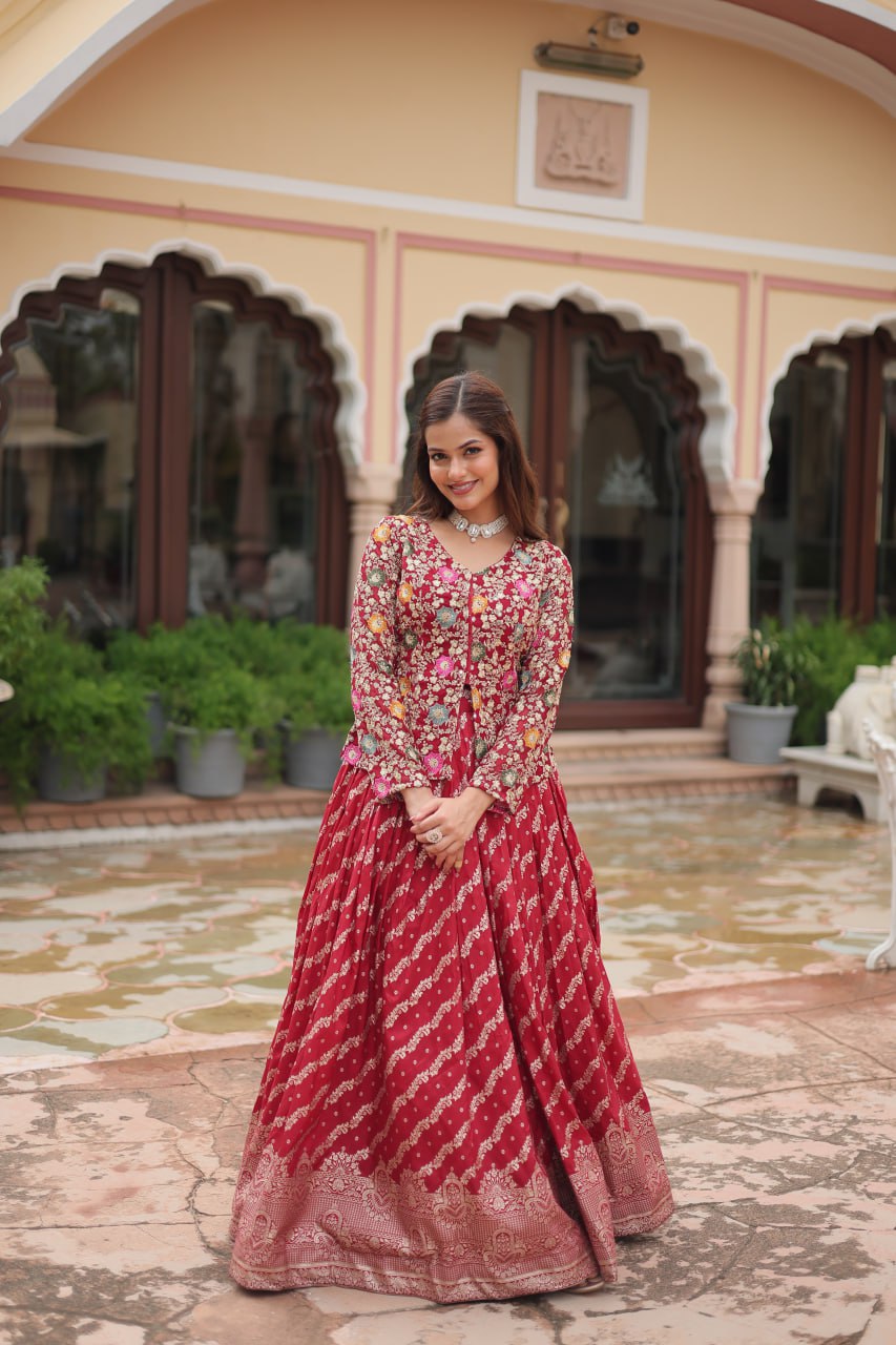 Maroon Designer Sequins Embroidered Readymade Co-ord Set